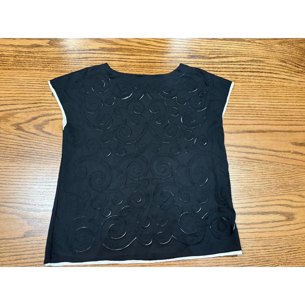 Catherine Malandrino DesignNation Black Pearl Scroll Embroidered Blouse Medium
